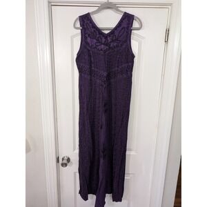 Magic India Purple Rayon Embroidered Maxi Dress Free Size Boho Ren faire NWTs